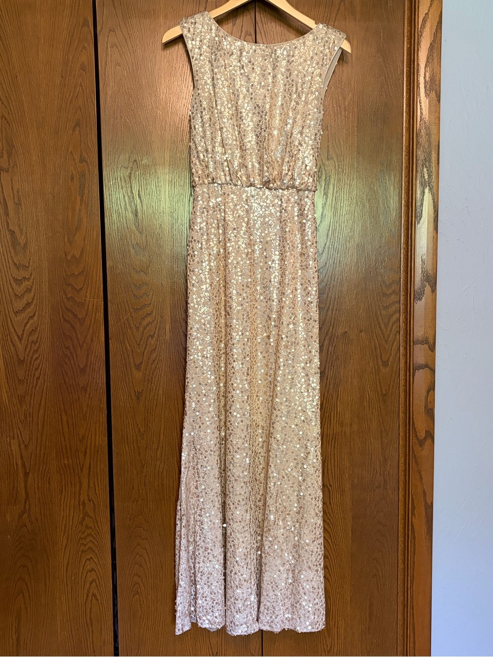 {David's Bridal} Champagne Sequin Maxi Dress